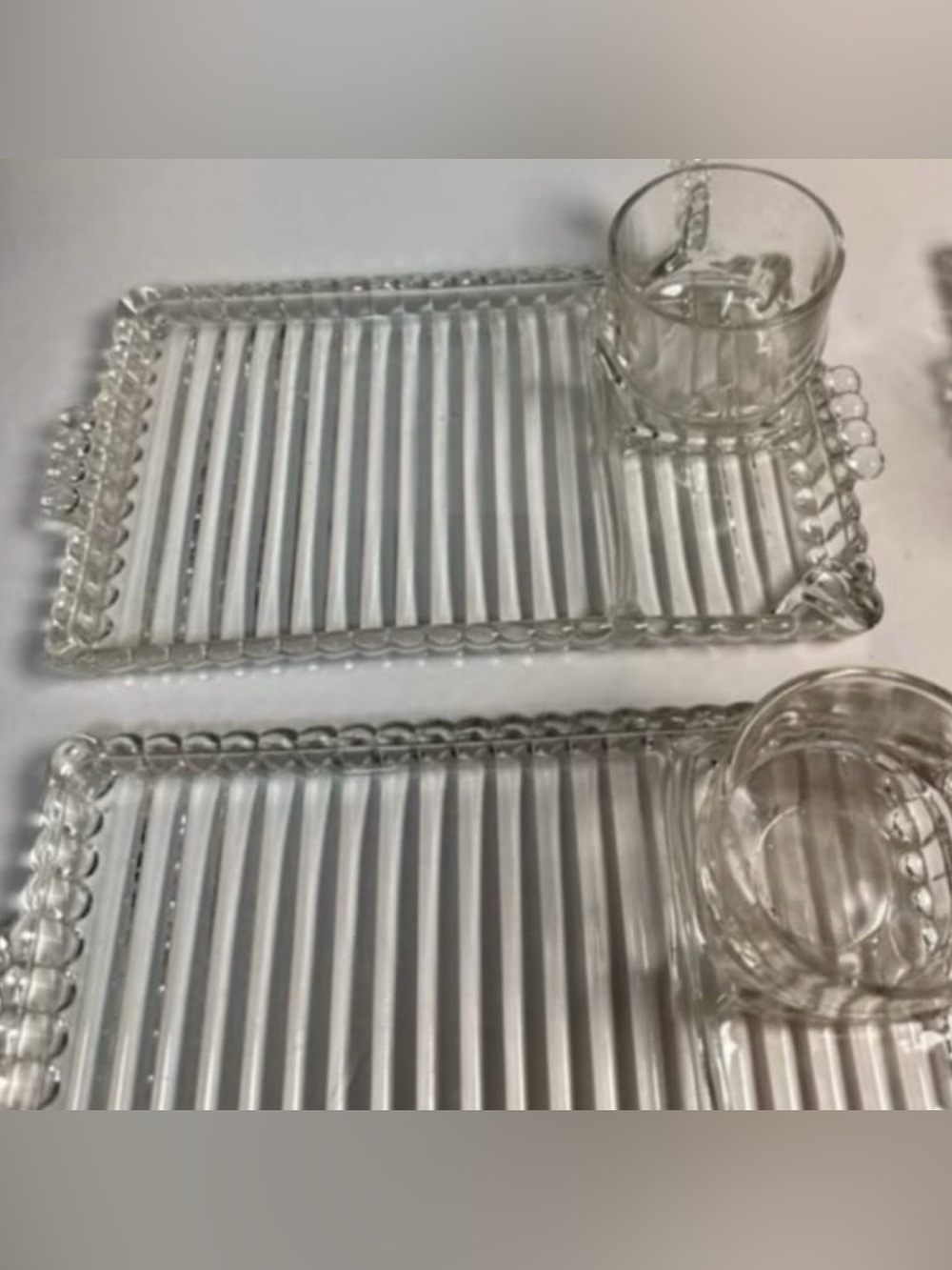 Vintage Hazel Atlas Orchard Crystal Snack, Sip and Smoke platters cups - Picture 2 of 8